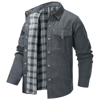 Men's Plaid Flannel Collar Casual Work Jacket