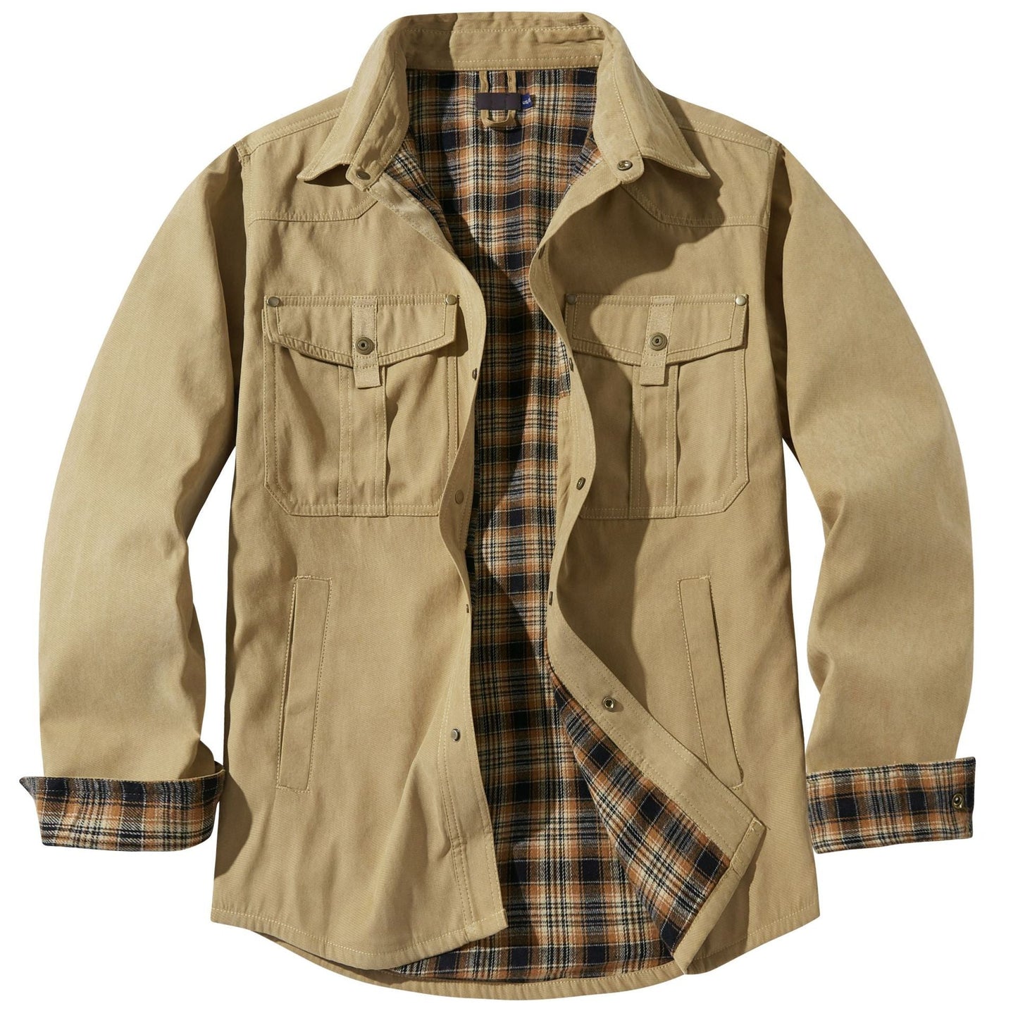 Men's Plaid Flannel Collar Casual Work Jacket