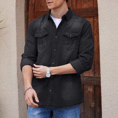 Men's Retro Cotton Long Sleeve Denim Shirt