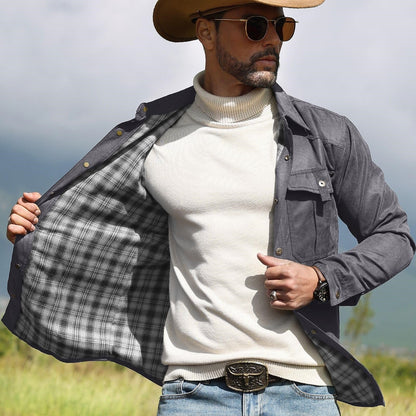 Men's Plaid Flannel Collar Casual Work Jacket