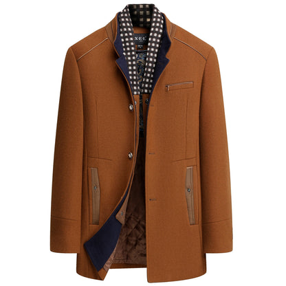Men's Classic Thick Wool Blend Coat With Detachable Scarf