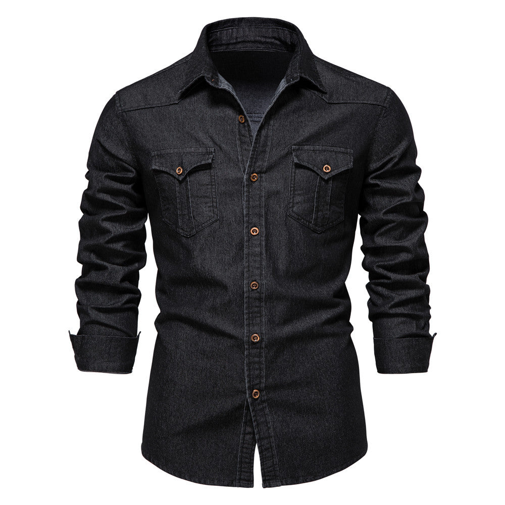 Men's Retro Cotton Long Sleeve Denim Shirt