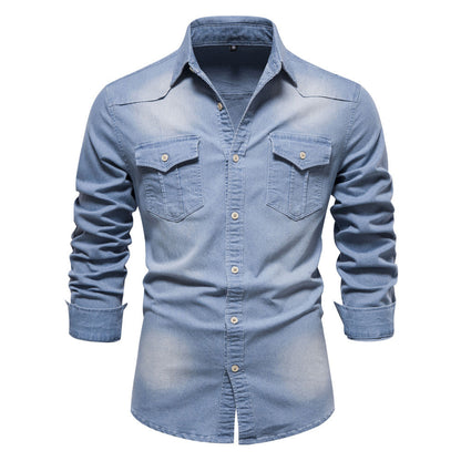 Men's Retro Cotton Long Sleeve Denim Shirt