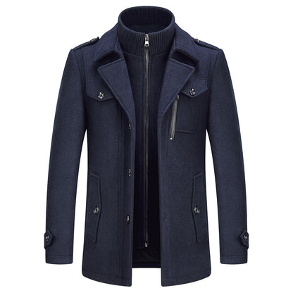 Men's Winter Thick Double-Layer Collar Wool Blend Coat