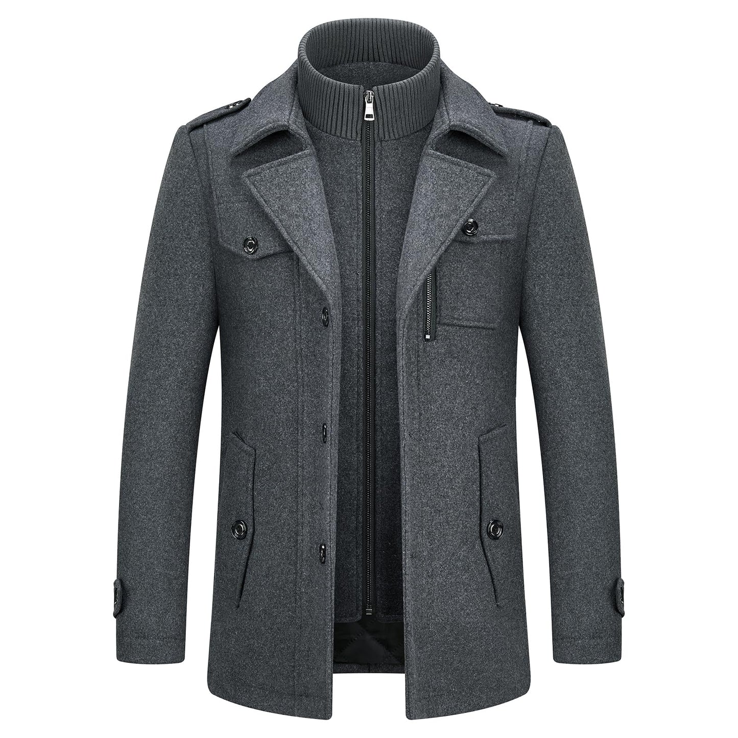 Men's Winter Thick Double-Layer Collar Wool Blend Coat