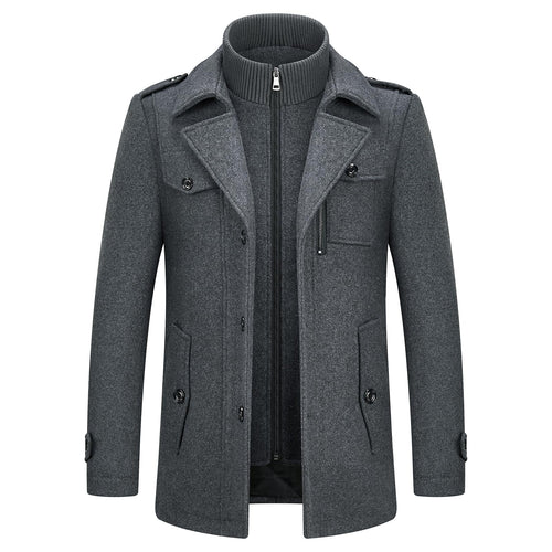 Men's Winter Thick Double-Layer Collar Wool Blend Coat