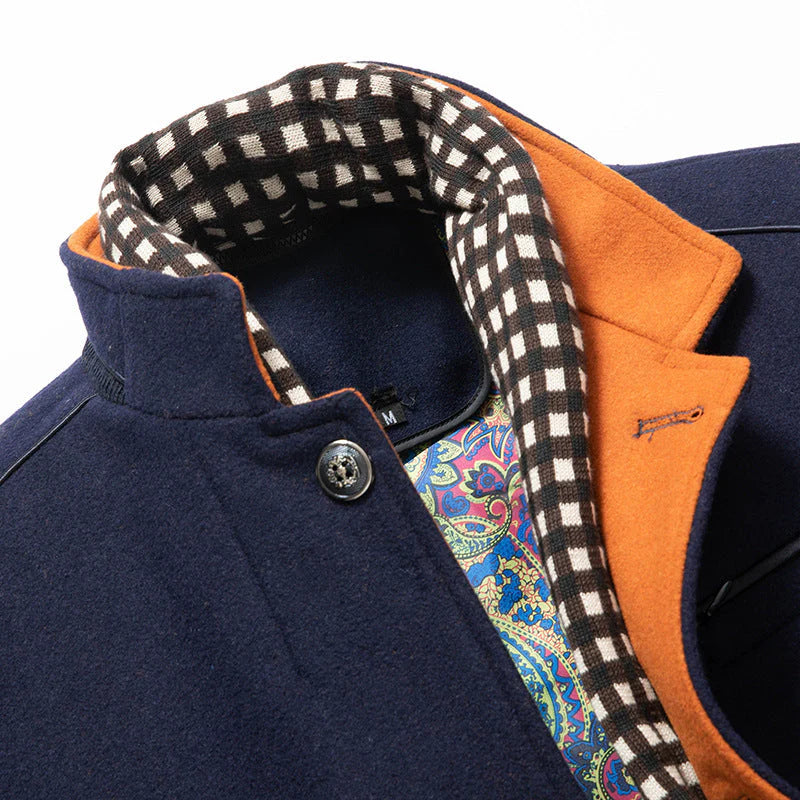 Men's Thick Stand Collar Detachable Scarf Wool Coat