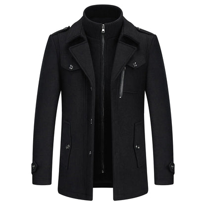 Men's Winter Thick Double-Layer Collar Wool Blend Coat
