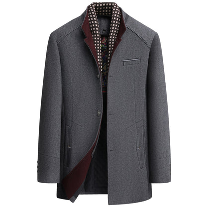 Men's Classic Thick Wool Blend Coat With Detachable Scarf