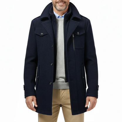 Men's Winter Thick Double-Layer Collar Wool Blend Coat
